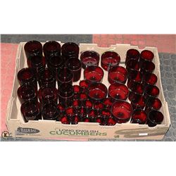 FLAT OF OVER 50 PIECES OF CRANBERRY GLASSES