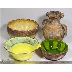LOT OF 4 POTTERY DISHES