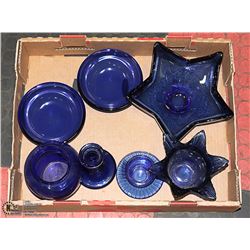 FLAT OF COBALT BLUE GLASSWARES