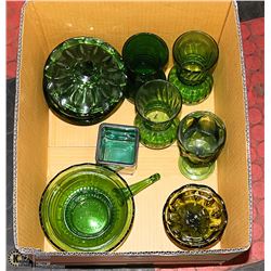 BOX OF ESTATE GREEN GLASSWARES
