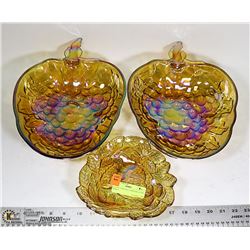 LOT OF 3 VINTAGE CARNIVAL GLASS BOWLS
