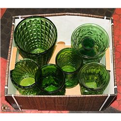 BOX OF ASSORTED GREEN GLASSWARES