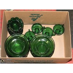 FLAT OF VARIOUS GREEN GLASSWARES