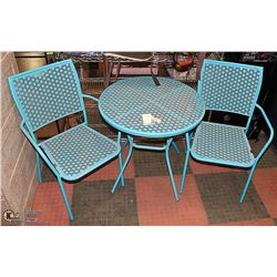 BLUE METAL PATIO TABLE AND 2 CHAIRS