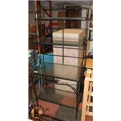 BLACK IRON PLUS GLASS SHELVING UNIT.