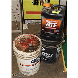 3 PAILS VARIOUS OILS, GEAR LUBE, 15-40 AND ATF