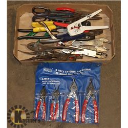 BOX OF ASSORTED PLIERS AND MISC