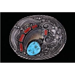 Navajo Ted Joe Bear Claw Morenci Turquoise Buckle