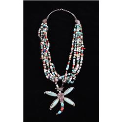 Navajo Leonard Martza Dragonfly Inlaid Necklace
