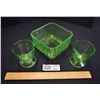 Image 1 : Vintage Green  Uranium Depression Glass Refrigerator Dish and 5 Glasses