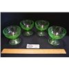 Image 1 : Set of 4 Vintage Green Uranium Depression Glass Ribbed Parfait Glasses