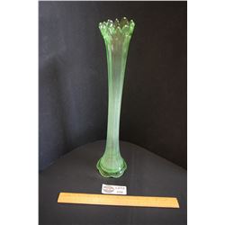 Tall Fluted Green Uranium Depression Glass Vase