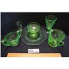 Image 1 : Lot of 6 Misc. Pieces of Green Uranium Depression Glass Ware