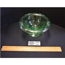 Vintage Green Uranium Depression Glass Compote or Candy Dish with Rolled Rim