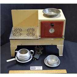 Vintage Metal Childs Toy Electric Stove and Cookware- Superior Electronics Ltd Canada