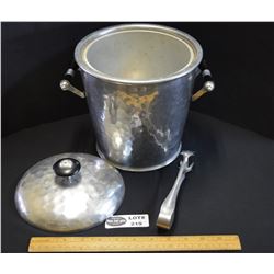 Hammered Aluminum Ice Bucket with Bakelite Handles includes Liner and Ice Tongs