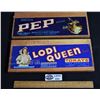 Image 1 : Lot of 2 Vintage Crate Ends with Labels- Lodi Queen Tokays and Pep Flame Tokays
