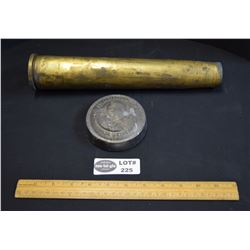 Anti Aircraft Casing Stamped 0907 and  Antique  Harris Metal Ingot (over 3 Lbs)