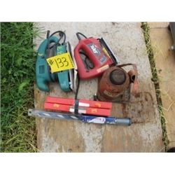 SANDER, JIG SAW, DRILL BITS, HYDRAULIC JACK