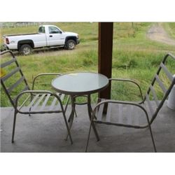 ROUND GLASS TABLE & 2 CHAIRS