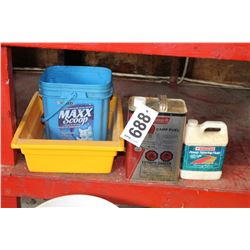 CAMP FUEL, STEERING FLUID, MILK CRATE, ETC