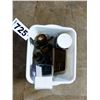 Image 1 : PLASTIC TOTE WITH DRILL BITS, SCREWS, BUFFING WHEELS, ETC