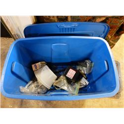 BLUE TUB WITH BATTERY, FLOOR MATS, MISC