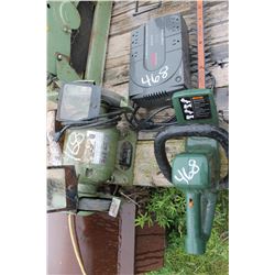 HEDGE TRIMMER, BENCH GRINDER, BATTERY BACK-UP
