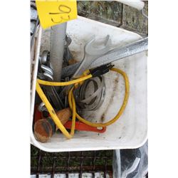 PAIL WITH WRENCHES, EXTENSION CORD, HAMMER, ETC