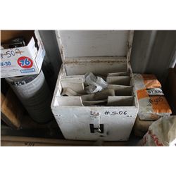 WHITE WOOD STORAGE BOX WITH STRAPS, ETC