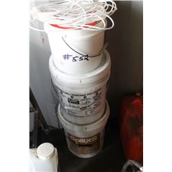3 PAILS WITH SPILL RESPONSE, ROPE, ETC