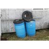 Image 1 : 2 BLUE PLASTIC BARRELS & 2 TIRES