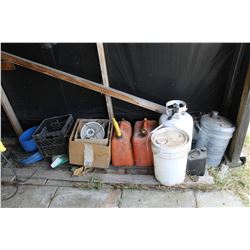 GERRY CANS, PROPANE TANK, PAILS, ETC