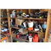 Image 1 : CONTENTS OF WOOD SHELF INCLUDING GERRY CANS, HOSE, HARDWARE, WINDSHIELD WASHER FLUID, ETC