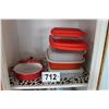 Image 1 : KITCHEN LINEN, PLASTICWARE, EPICURE CASSEROLE, & WASTEBASKET (IN CLOSET)