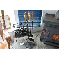 BLACK LOG HOLDER & FIREPLACE TOOLS SET