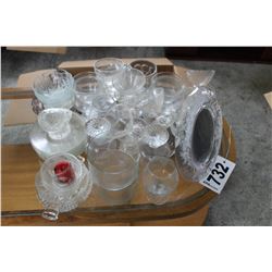 ASSORTED GLASSES, SAUCERS, CUPS, PICTURE FRAME, ETC