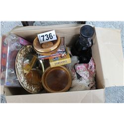 TV TABLES & STAND, BOX WITH DVD'S, WOOD BOWLS, MAGIC BULLET, ETC