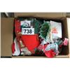 Image 1 : BOX WITH LINEN, CASSEROLES, CHRISTMAS DECORATIONS, ETC
