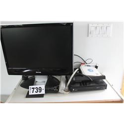 VIEWSONIC TV, REMOTE, POWER BAR, SHAW BOX, ETC