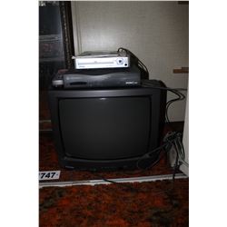 TOSHIBA TV, REMOTE, DVD PLAYER, SHAW BOX, POWER BAR, ETC