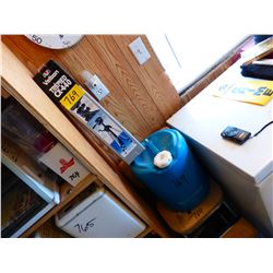 BLUE WATER JUG, TRIPOD, STEP STOOL