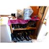 Image 1 : WOOD SHELF WITH ASSORTED BOOTS & SHOES