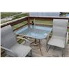 Image 1 : PATIO TABLE, 2 CHAIRS, UMBRELLA STAND