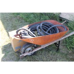 RED WHEELBARROW, HOSE, ROPE, KID'S RIDING TOY