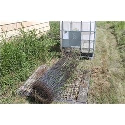 POLY TANK IN METAL CAGE, GARDEN FENCING