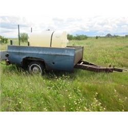 150 GALLON SPRAYER TANK WITH APPROX 21' BOOMS & BLUE TRUCK BOX TRAILER