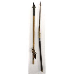 2 Antique Carved Wood Arrows w/ Metal Points