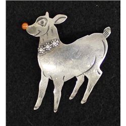Native American Navajo Sterling Coral Rudolph Pin