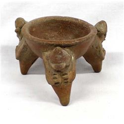 Pre Columbian Huetar Pottery Tripod Rattle Bowl